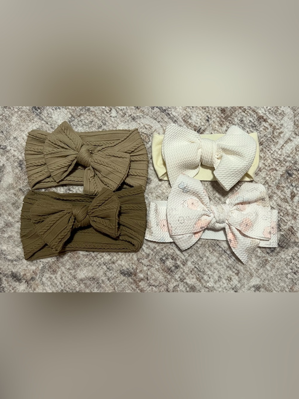 Kids Knit Bow Headbands - Olive Green and Cream Set